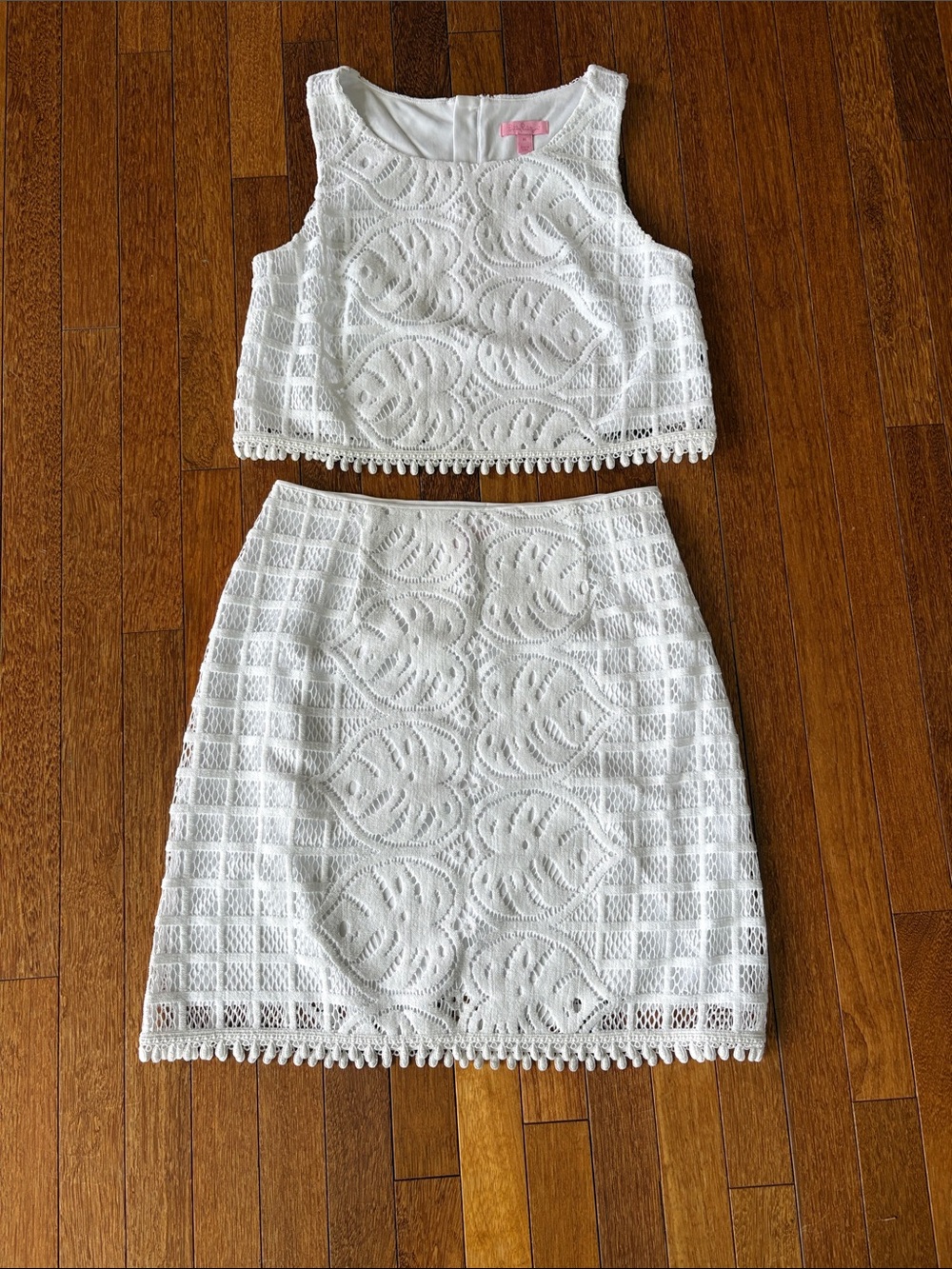 Lilly Pulitzer White Crochet Two-Piece Crop Top and Skirt Set
